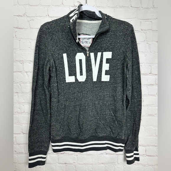 Reflex gray long‎ sleeve LOVE 1/2 zip pullover shirt top, sz L - Picture 1 of 5